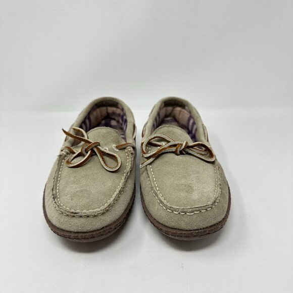 LL Bean Women's Handsewn Suede Flannel Lined Moccasin Peat Moss Slip On - Picture 6 of 12